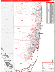 Miami-Fort Lauderdale-West Palm Beach Metro Area Wall Map Red Line Style 2026